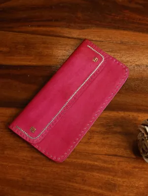 Handcrafted Leather Ladies Wallet - Magenta