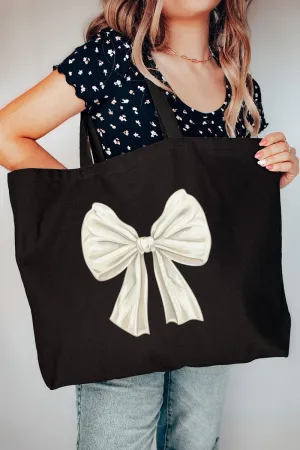 Ivory Coquette Bow Canvas Jumbo Tote