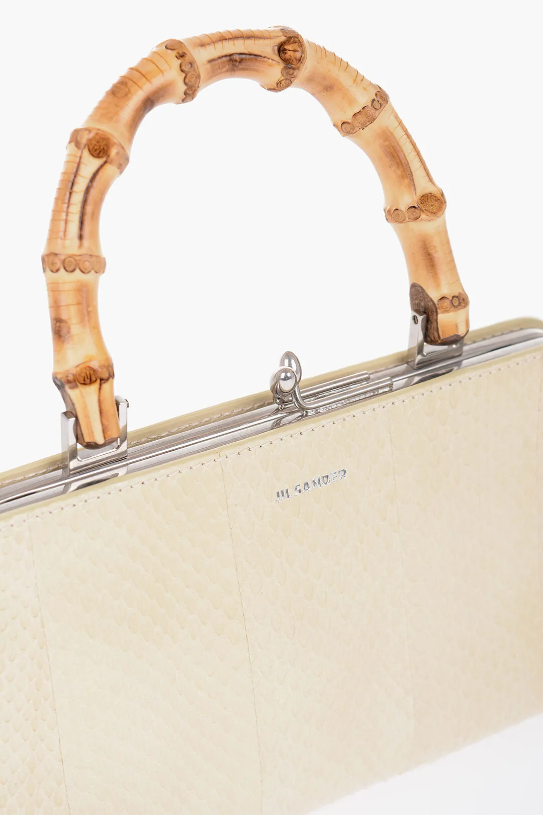 Jil Sander Coluber Skin Handbag with Bamboo Handle