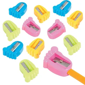 Kicko Plastic Feet Pencil Sharpeners - Pack of 12-1.5 Inches Assorted Colors - for Kids