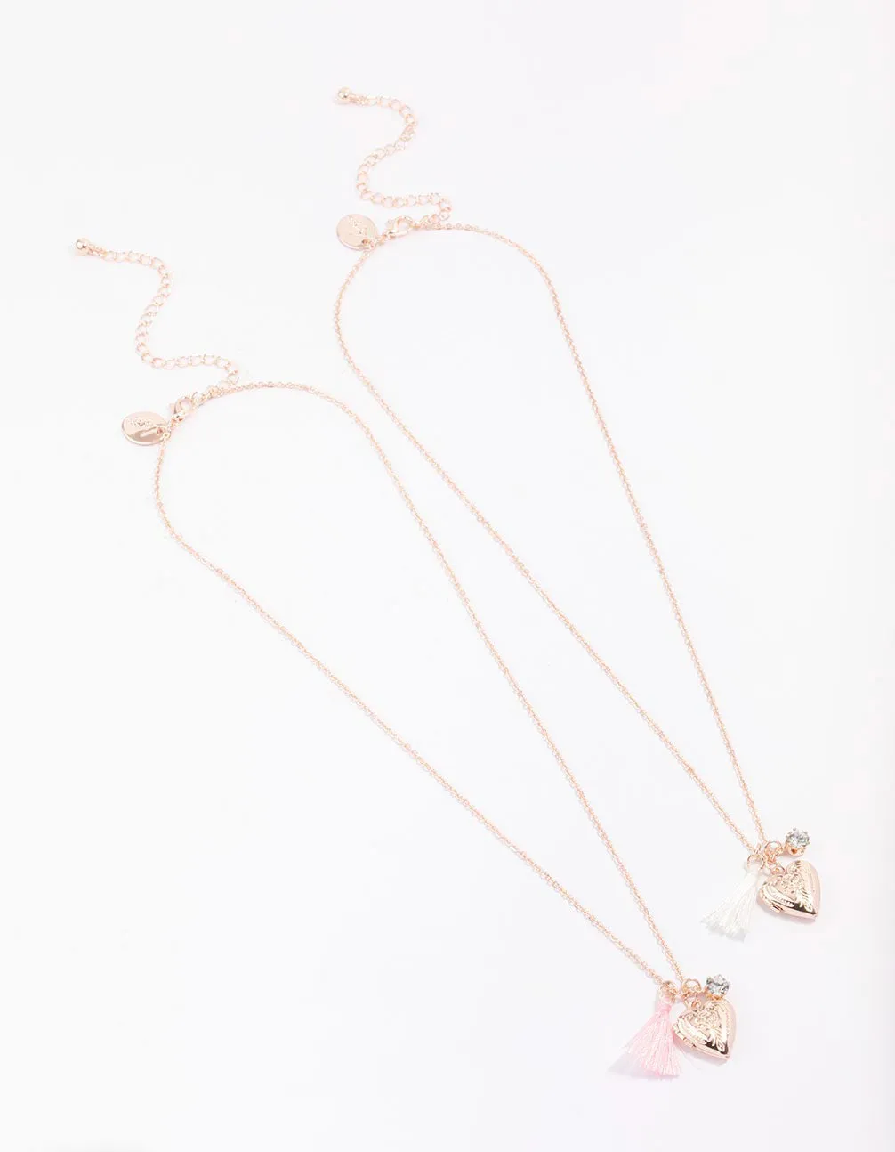 Kids Rose Gold Tassel Heart Locket Pendant Necklace Pack