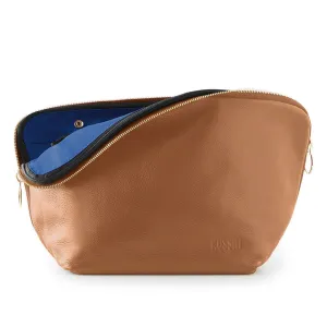 Kusshi Vacationer Leather Makeup Bag in Camel/Navy