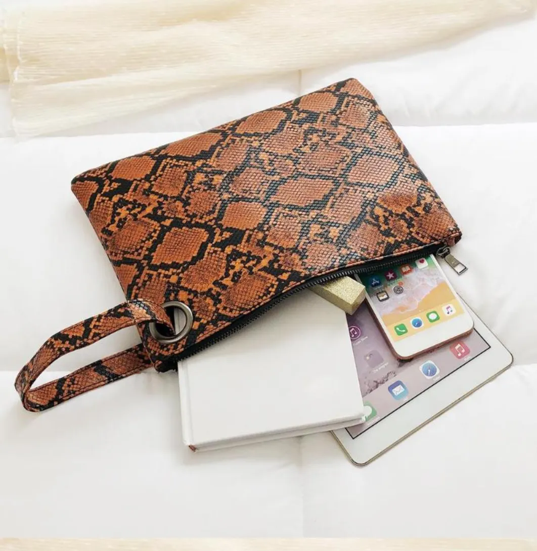 Leopard Print Wristlet Clutch - Gray