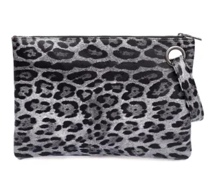 Leopard Print Wristlet Clutch - Gray