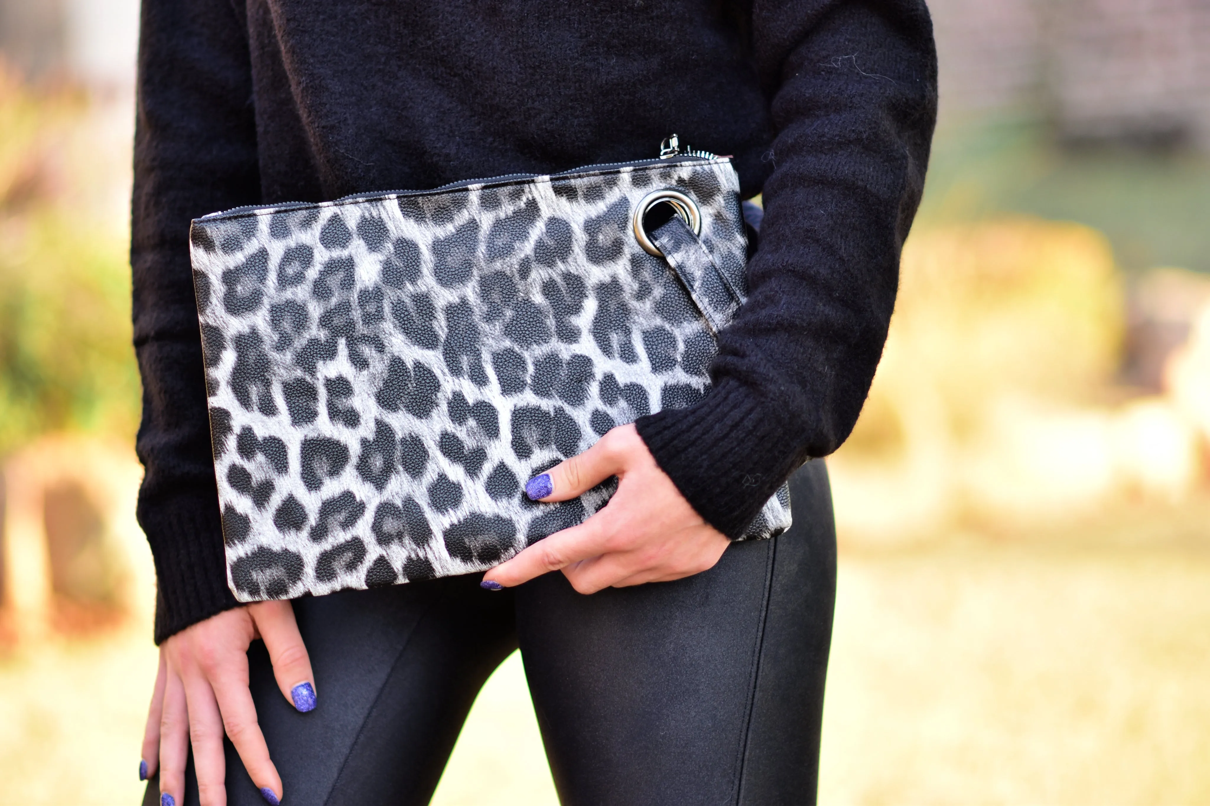 Leopard Print Wristlet Clutch - Gray