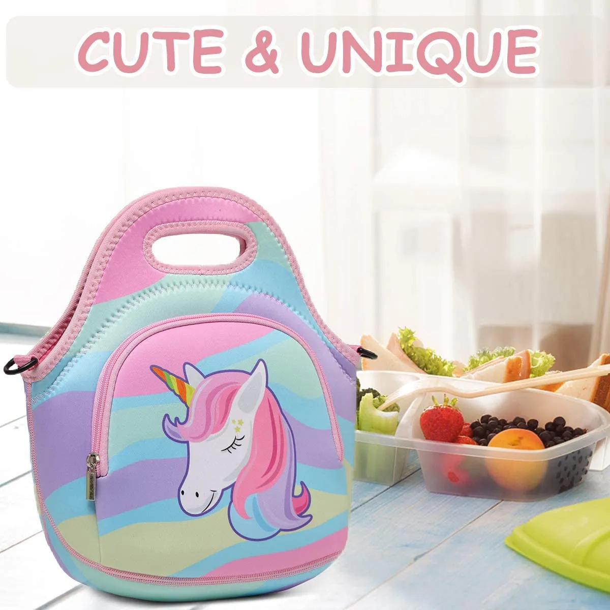 Lunch Bag for Boys, Chasechic Cute Lightweight Neoprene Insulated Lunch Boxes Tote with Detachable Adjustable Shoulder Strap Dinosaur