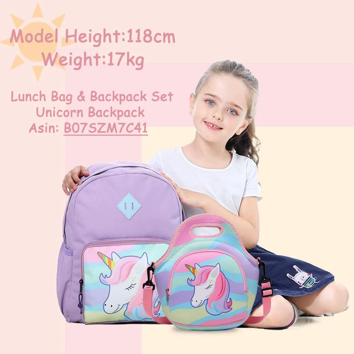 Lunch Bag for Girls, Chasechic Cute Lightweight Neoprene Insulated Lunch Boxes Tote for Women with Detachable Adjustable Shoulder Strap Unicorn