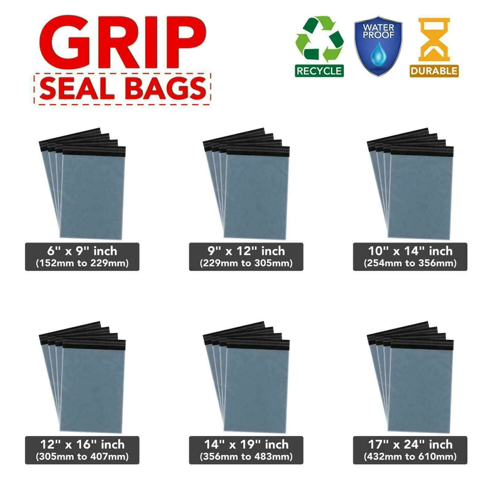 Mailing Bags Strong Grey Grip Self Seal Plastic Poly Bag Postage UK