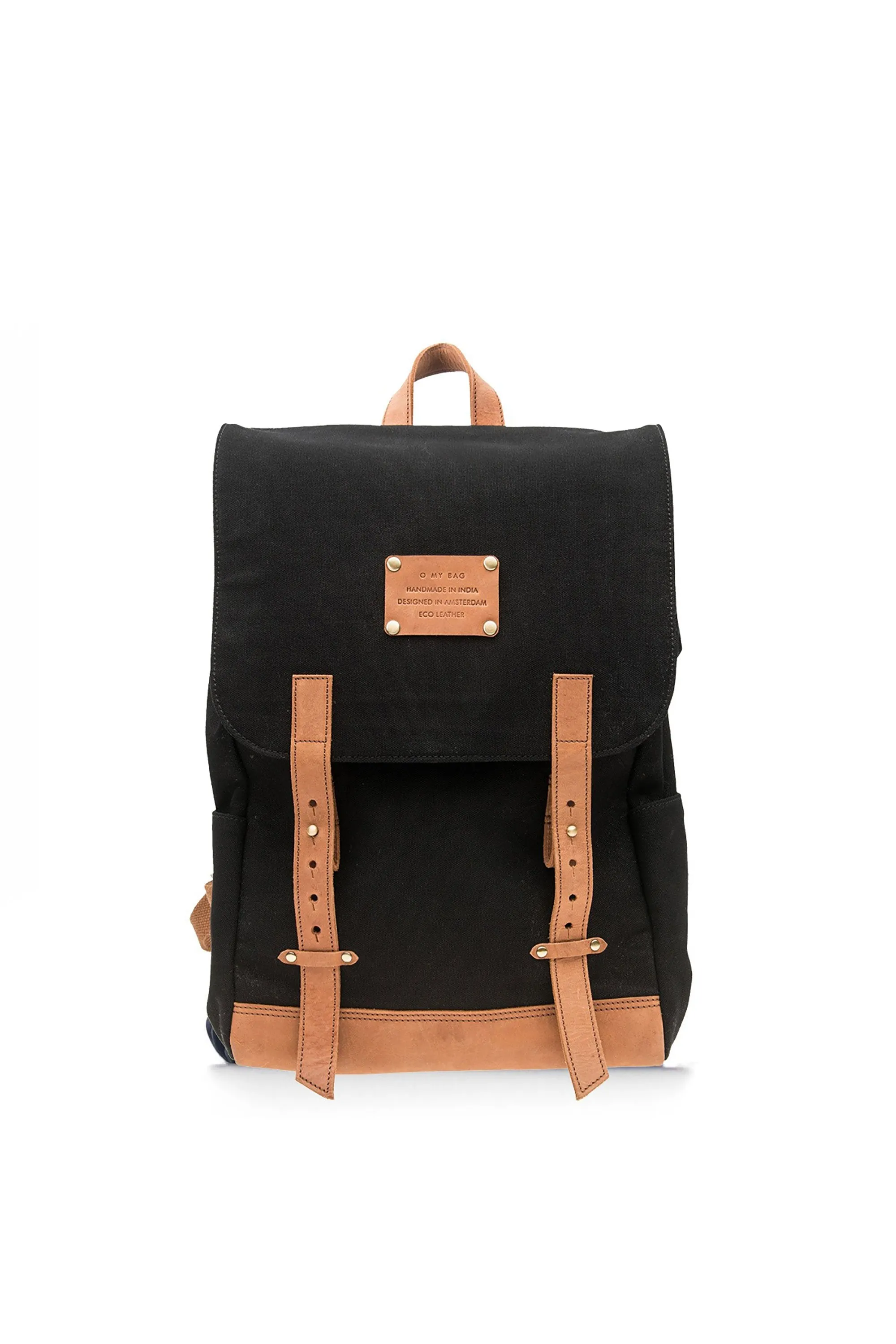 mau's backpack black canvas & eco camel