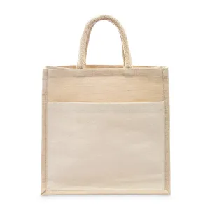 MEDIUM REUSABLE WOVEN JUTE TOTE BAG WITH POCKET