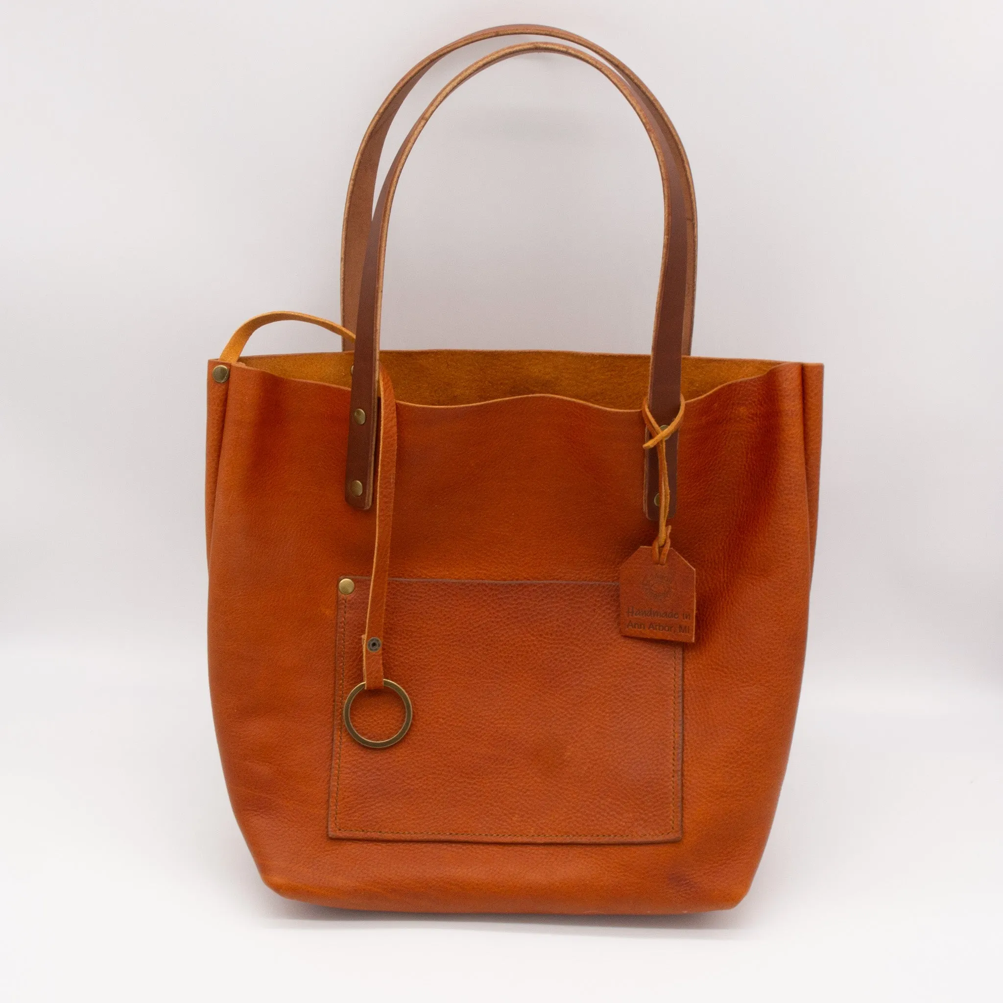 Medium Soft Pebbled Leather Everyday Tote Bag - Rustic Orange