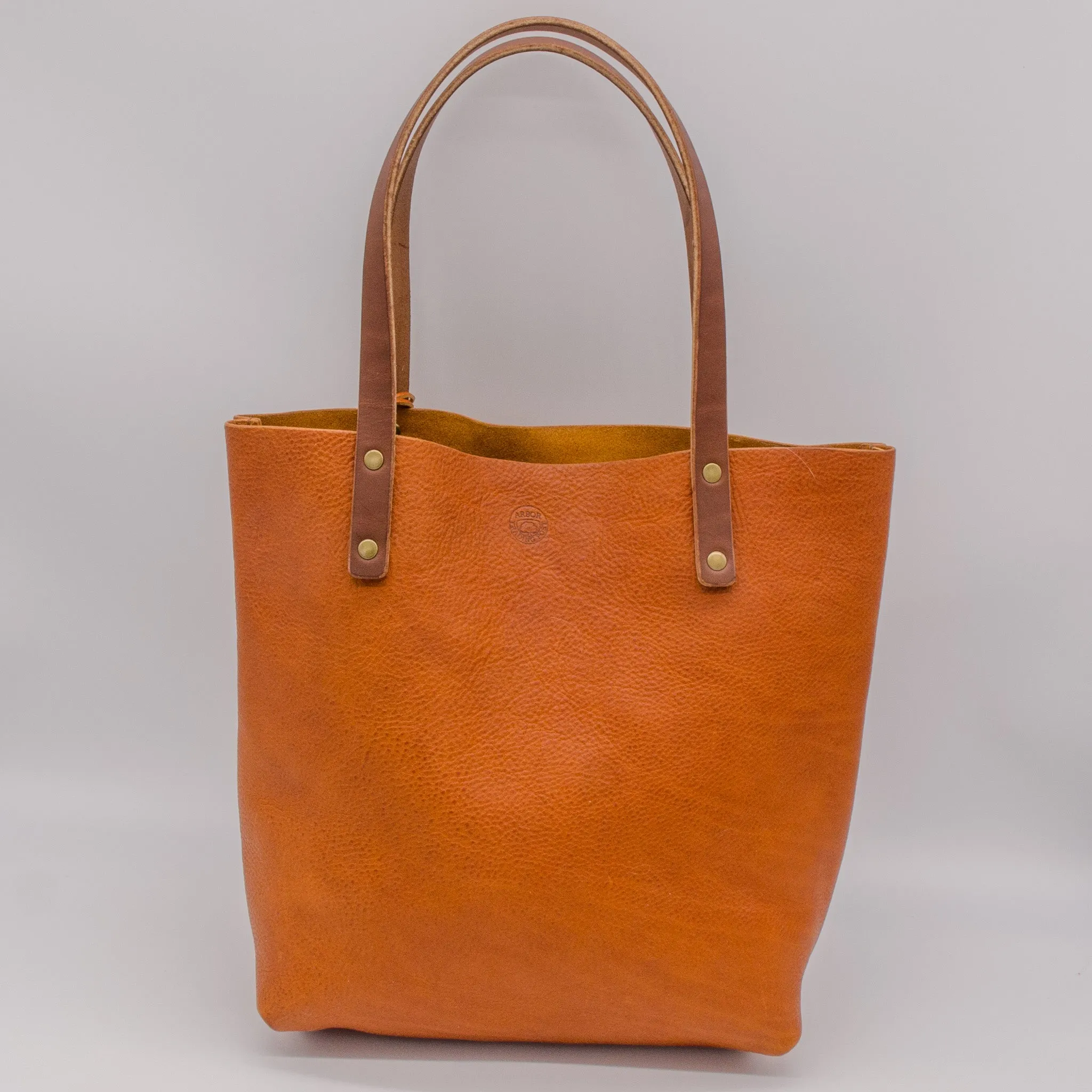 Medium Soft Pebbled Leather Everyday Tote Bag - Rustic Orange