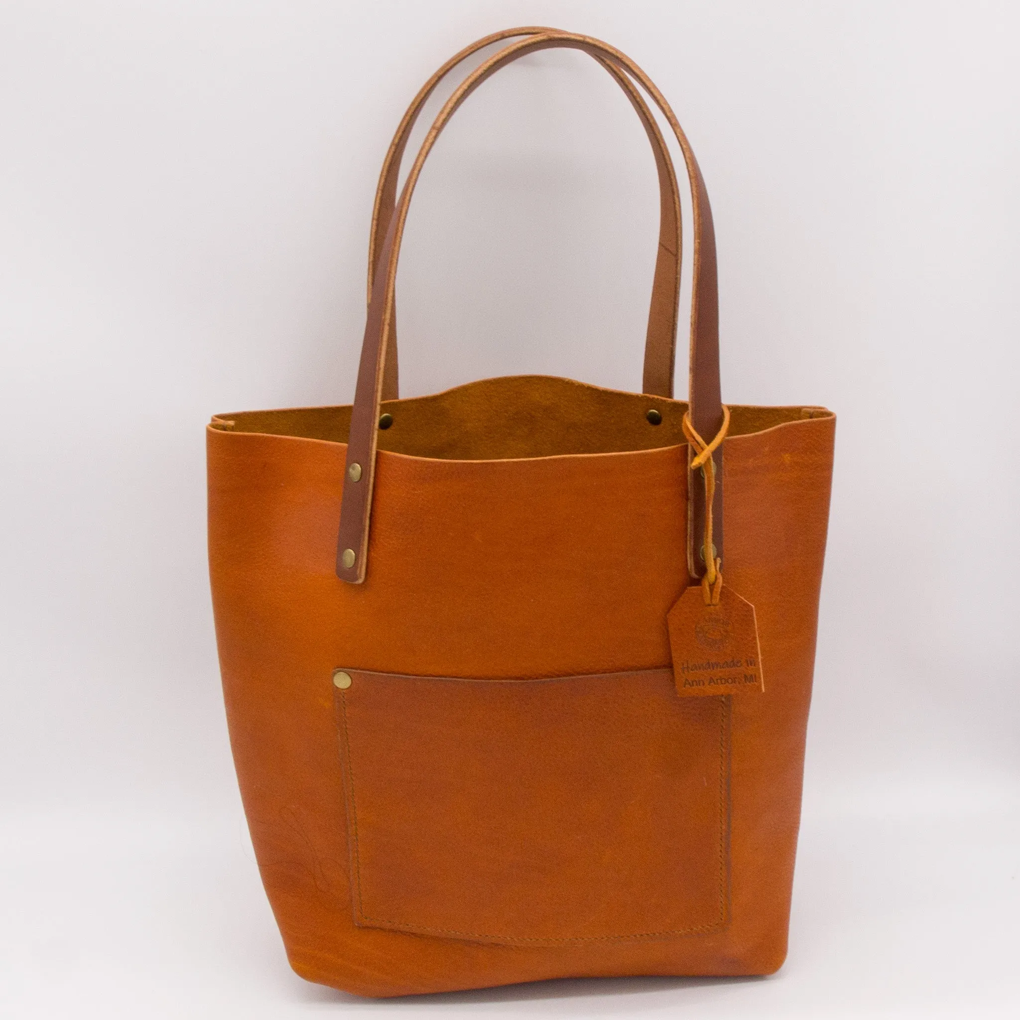 Medium Soft Pebbled Leather Everyday Tote Bag - Rustic Orange