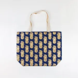 Metallic Navy Pineapple Tote Bag