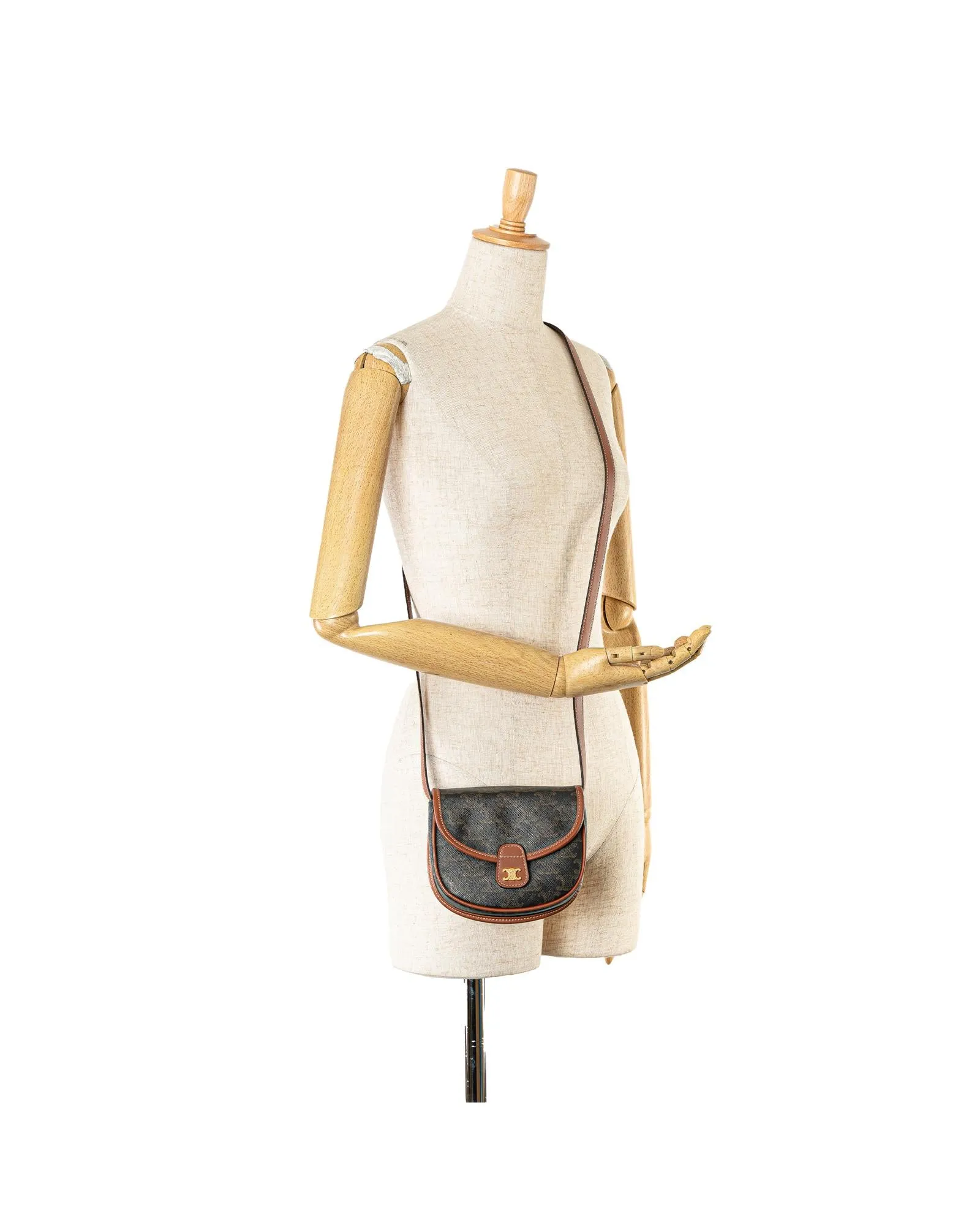 Mini Triomphe Coated Canvas Besace Crossbody Bag with Leather Trim and Magnetic Closure