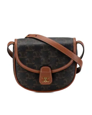 Mini Triomphe Coated Canvas Besace Crossbody Bag with Leather Trim and Magnetic Closure