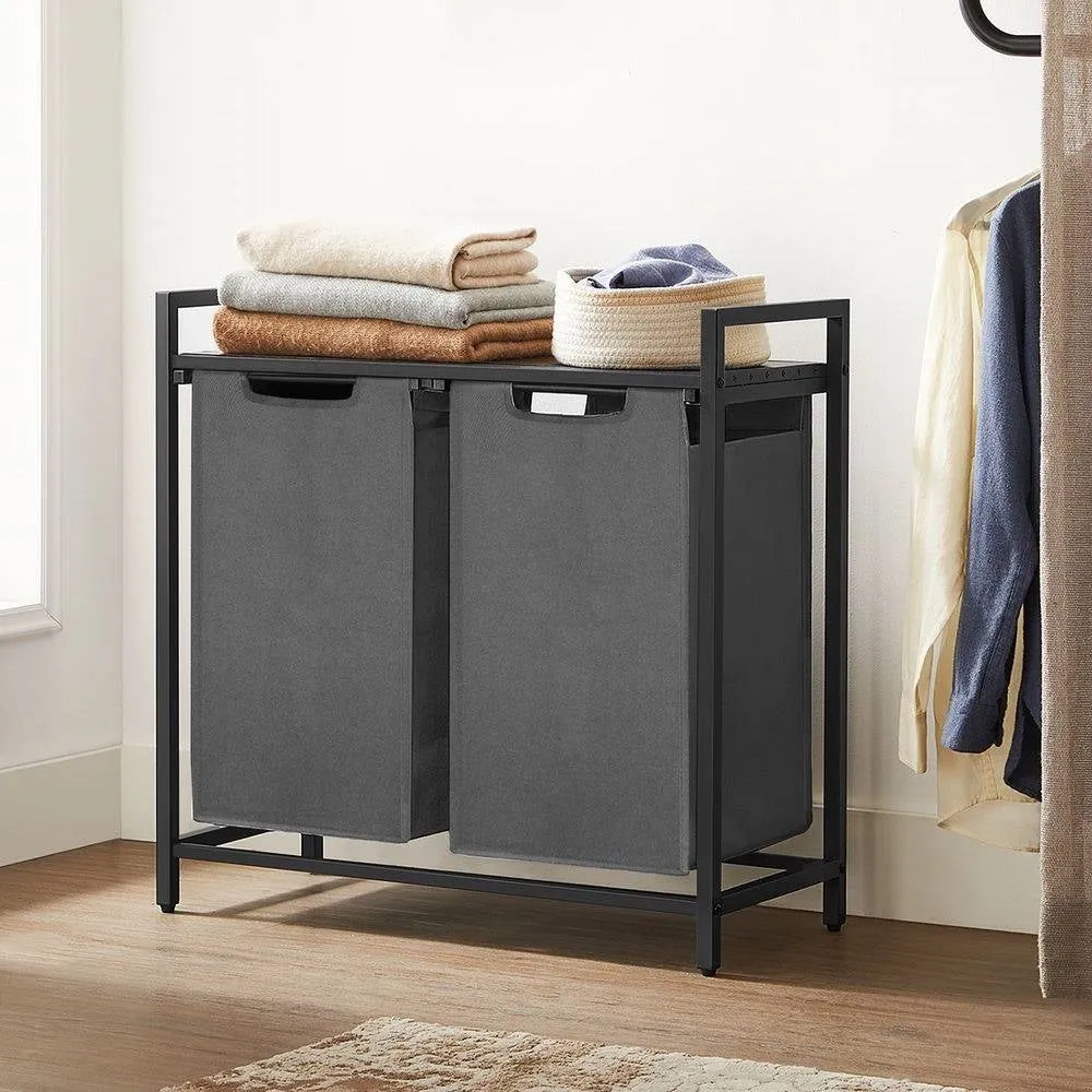 Modern Grey 2-Basket Laundry Hamper Sorter