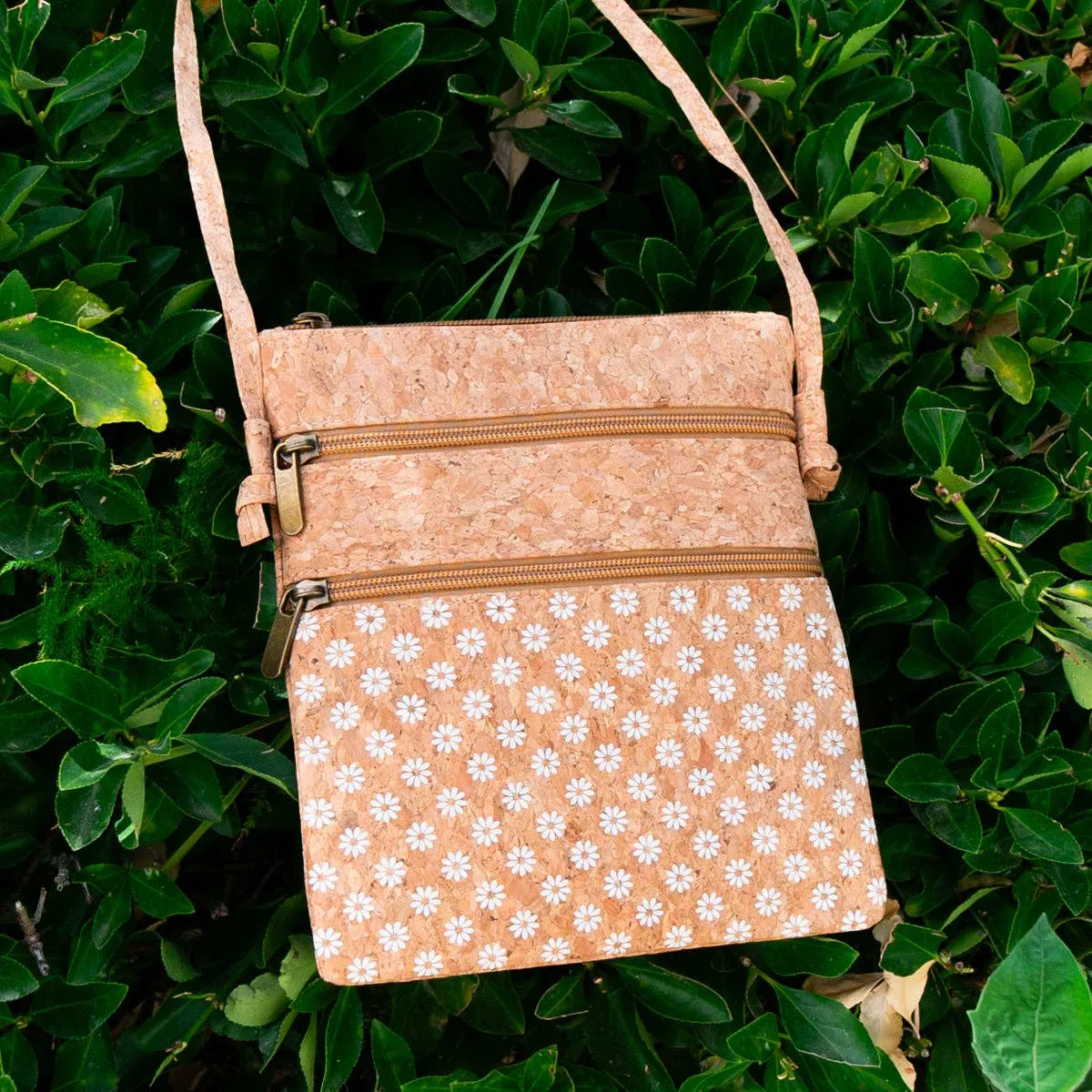 Natural cork Patterned double zipper crossbody bag BAG-2265