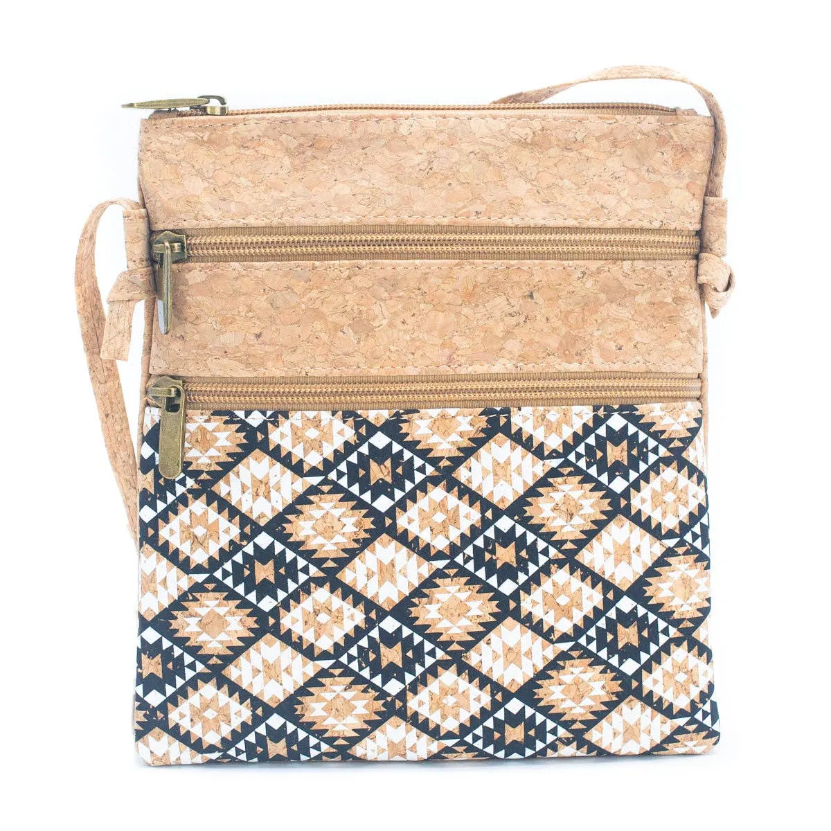 Natural cork Patterned double zipper crossbody bag BAG-2265