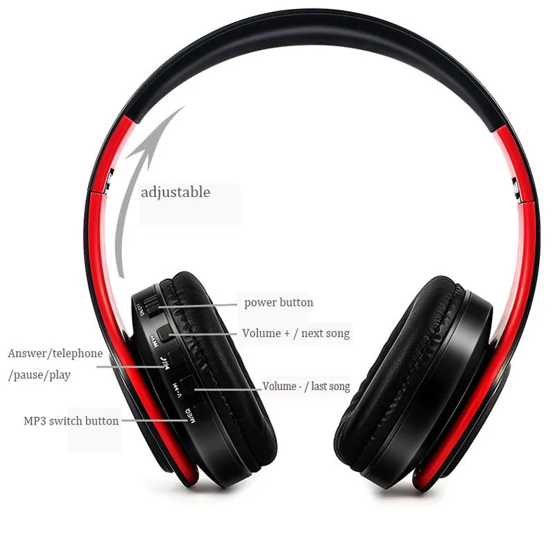 NDJU Wireless Headphones Bluetooth Headset Bluetooth Earphone Foldable Adjustable Handsfree Headset with MIC for mobile phone