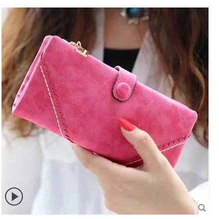 New Arrive 2017 Fashion Retro Matte Stitching Wallet Women Long Purse Clutch Women Casual Hasp Dollar Price Wallet Handbag