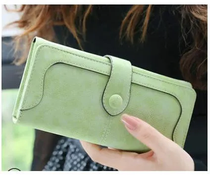 New Arrive 2017 Fashion Retro Matte Stitching Wallet Women Long Purse Clutch Women Casual Hasp Dollar Price Wallet Handbag