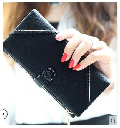 New Arrive 2017 Fashion Retro Matte Stitching Wallet Women Long Purse Clutch Women Casual Hasp Dollar Price Wallet Handbag