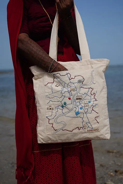 Okhai "Ahmedabad" Hand-Embroidered Pure Cotton Tote Bag