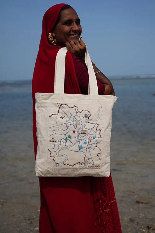 Okhai "Ahmedabad" Hand-Embroidered Pure Cotton Tote Bag