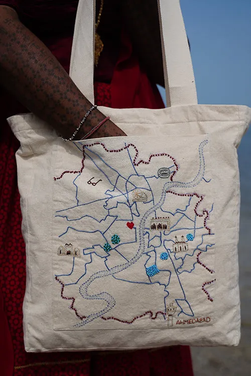 Okhai "Ahmedabad" Hand-Embroidered Pure Cotton Tote Bag