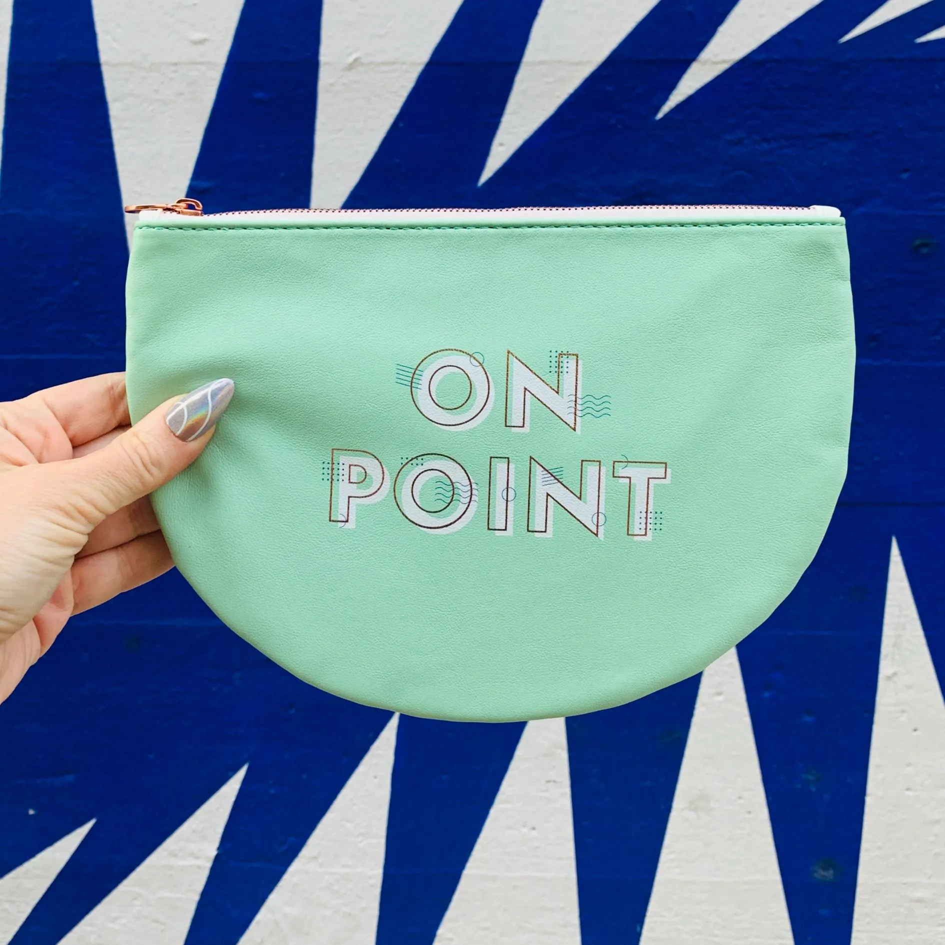 On Point Rounded Green Pink Cute/Cool/Unique Zipper Pouch/Bag/Clutch/Cosmetic/Makeup Bag