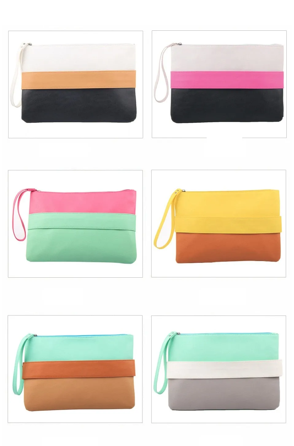 Patchwork Candy Color Leather Wristlet Bag