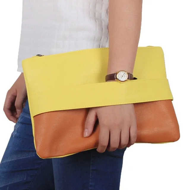 Patchwork Candy Color Leather Wristlet Bag