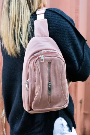 Pink Faux Leather Small Sling Backpack