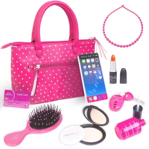 Pixiecrush Pretend Play Kid Purse Set For Girls With Handbag, Pretend Smart Phone, Keys