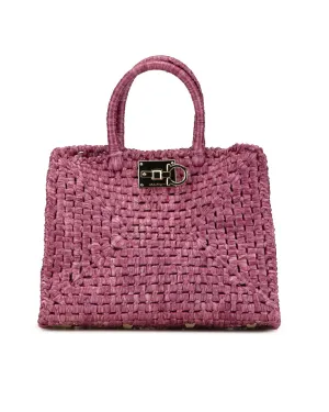 Raffia Top Handle Basket Tote with Twist Lock Closure