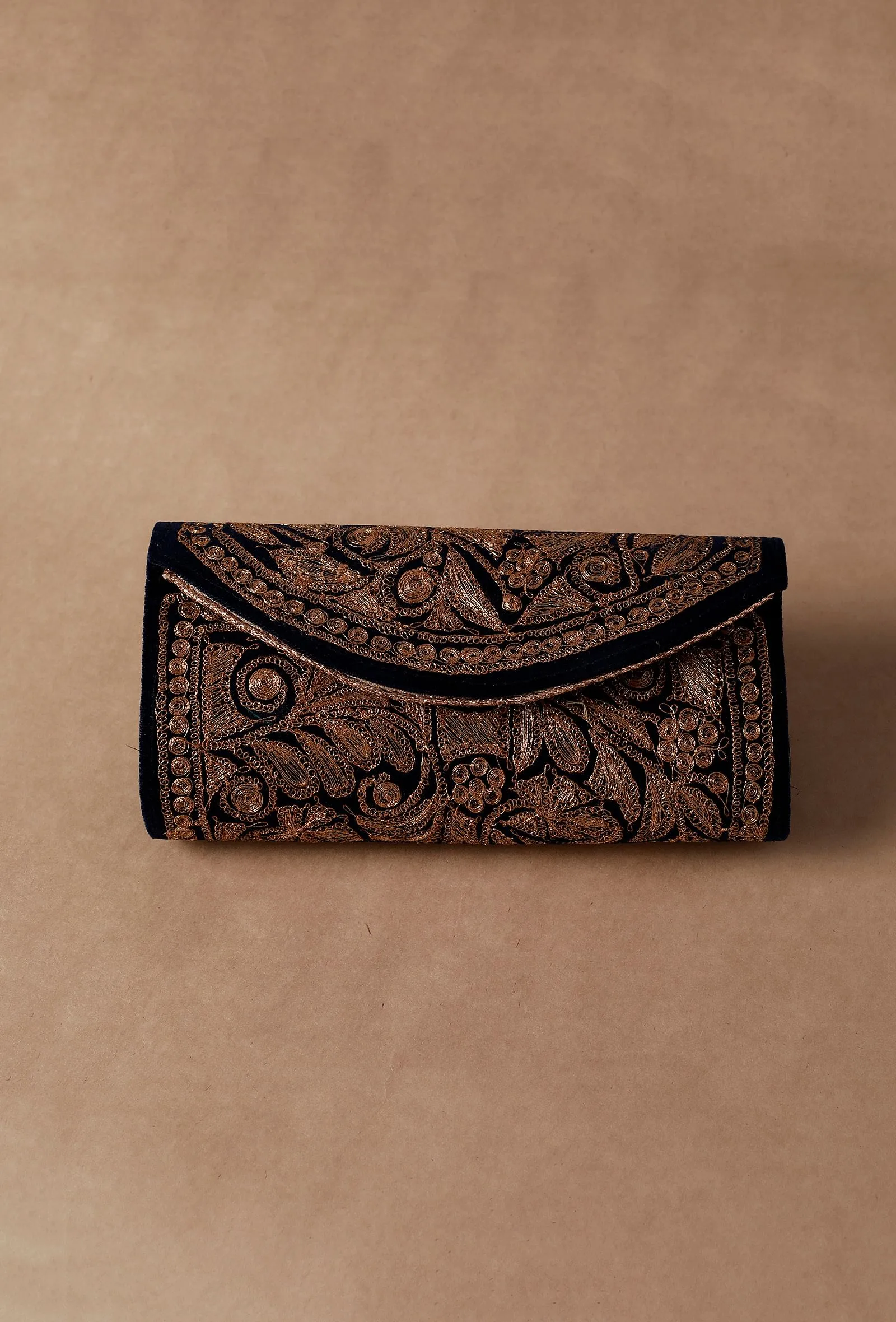 Royal Blue Velvet Silver Embroidered Clutch