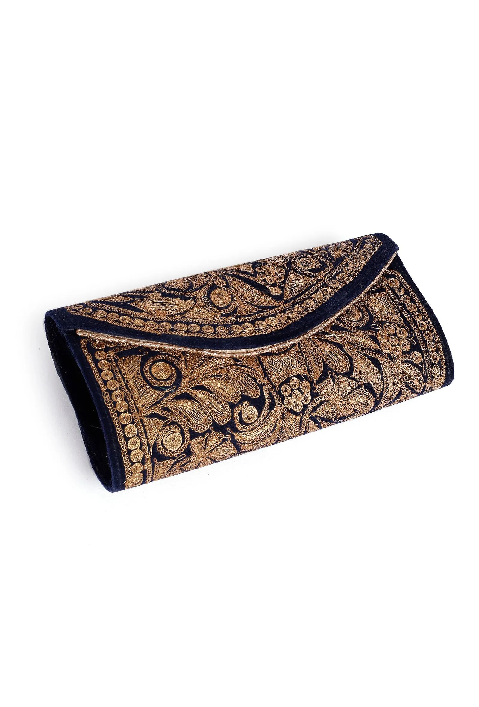 Royal Blue Velvet Silver Embroidered Clutch