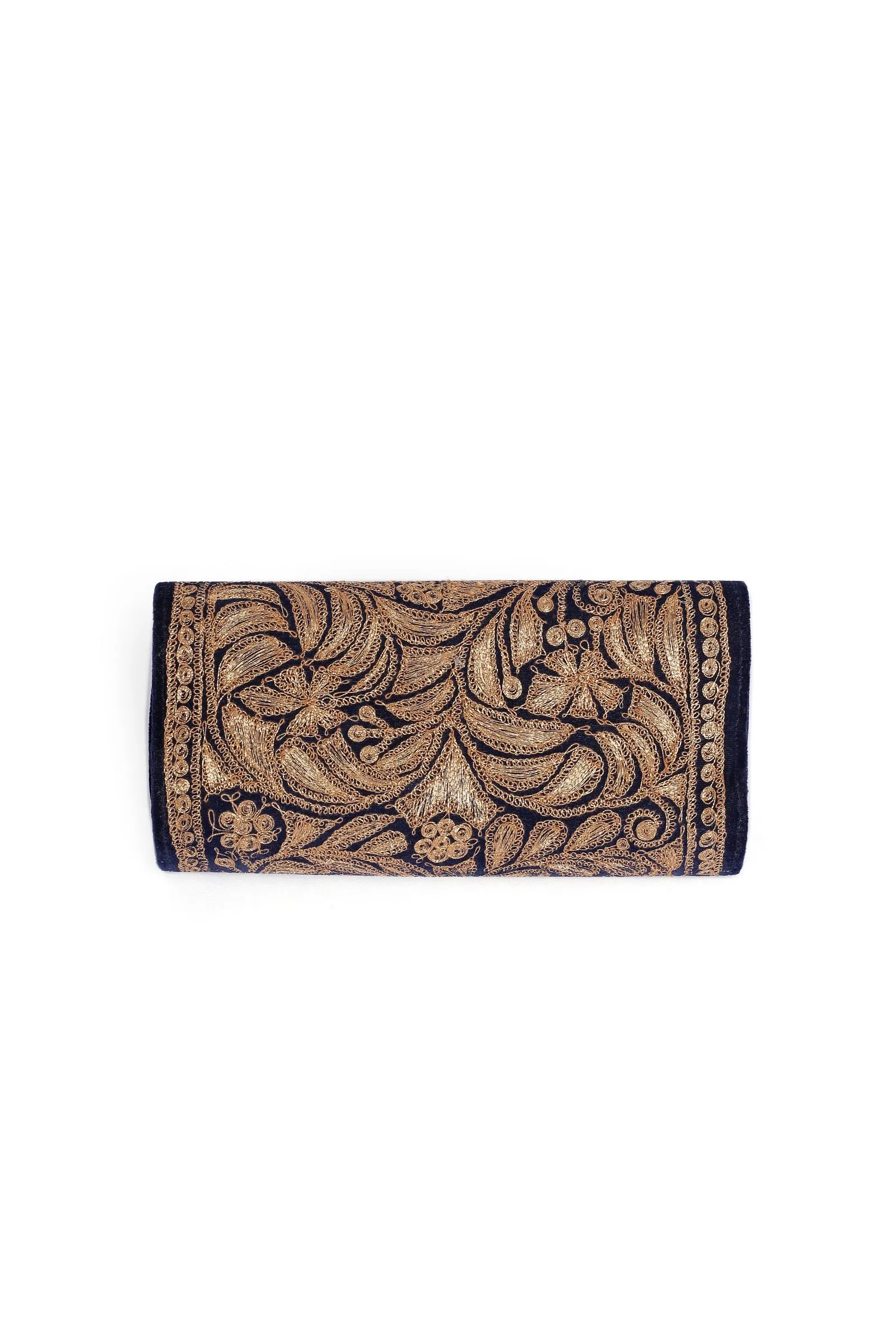 Royal Blue Velvet Silver Embroidered Clutch