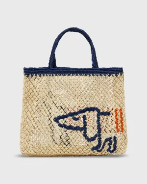 Small Breton Dog Tote in Natural/Blue