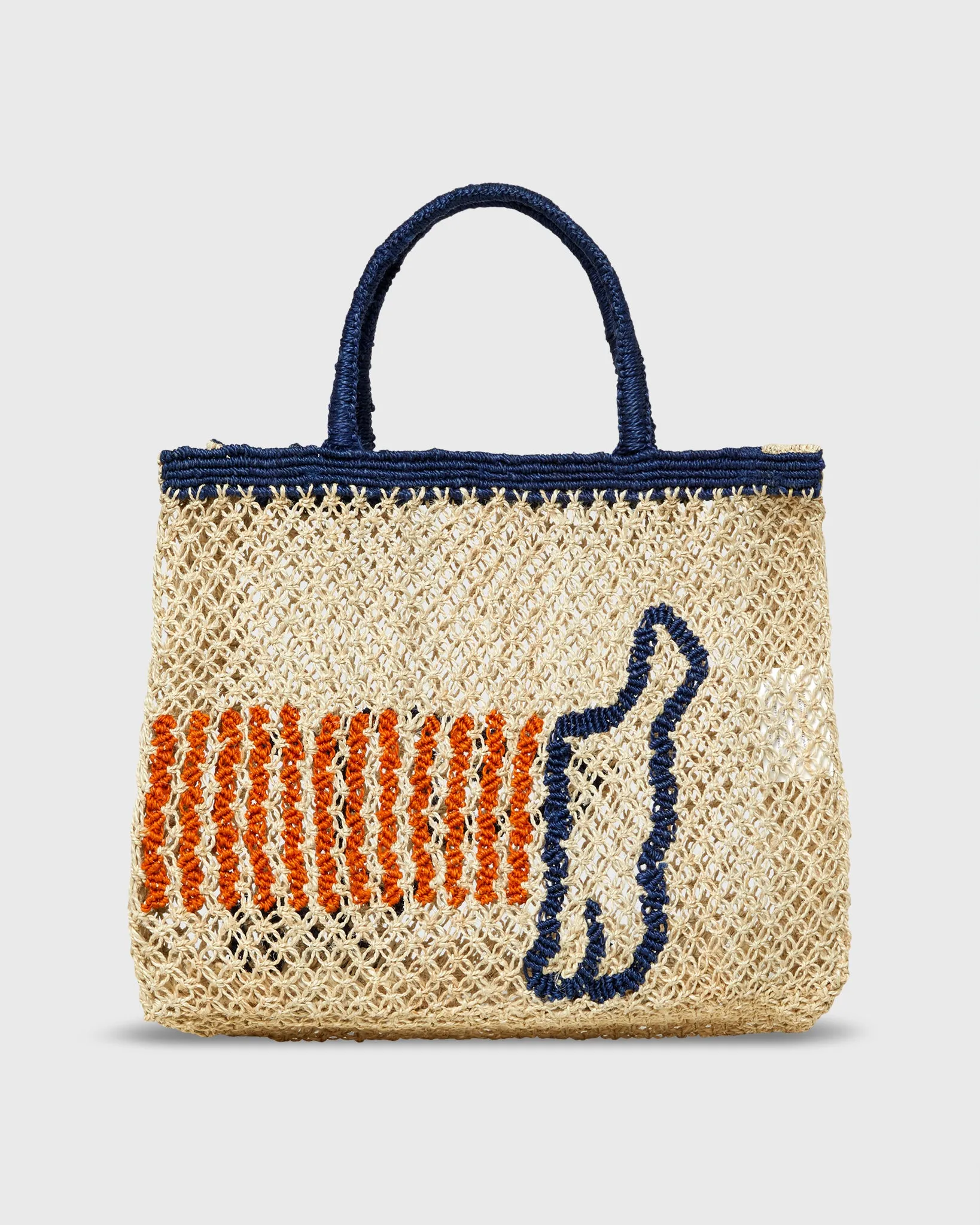 Small Breton Dog Tote in Natural/Blue