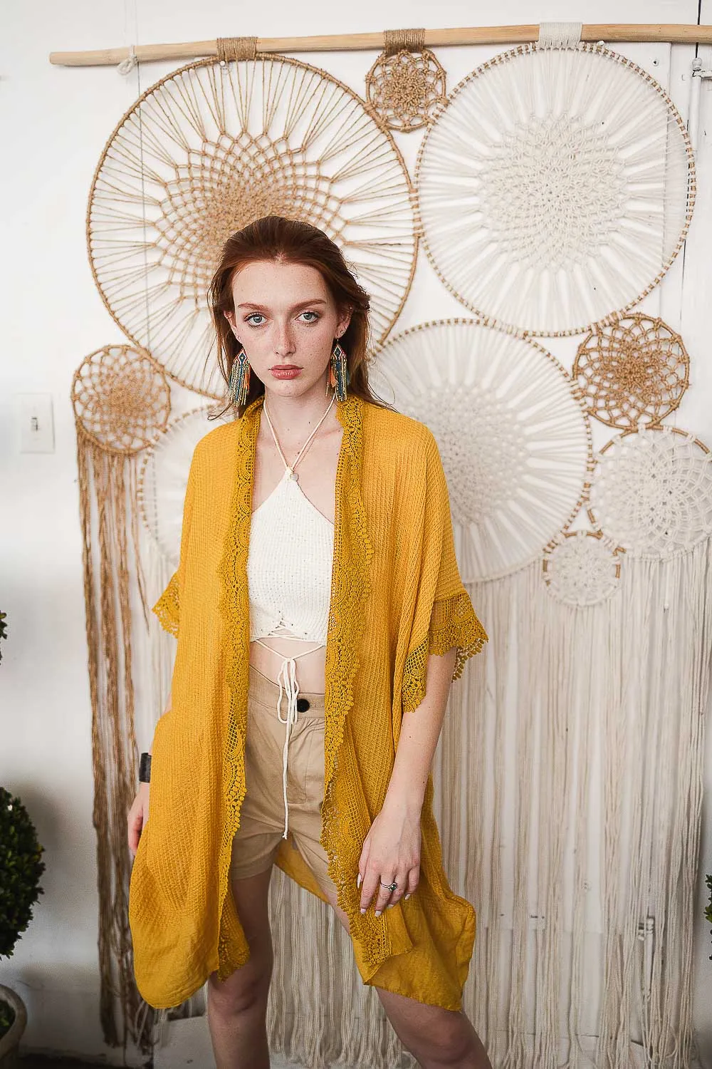 Sunshine Lace Trim Kimono