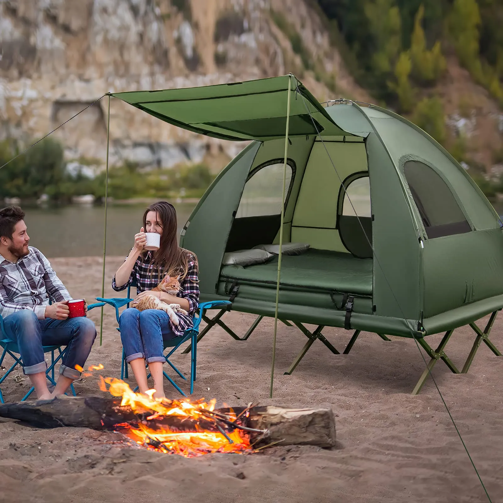 Tangkula 2-Person Outdoor Foldable Camping Tent with Air Mattress & Sleeping Bag