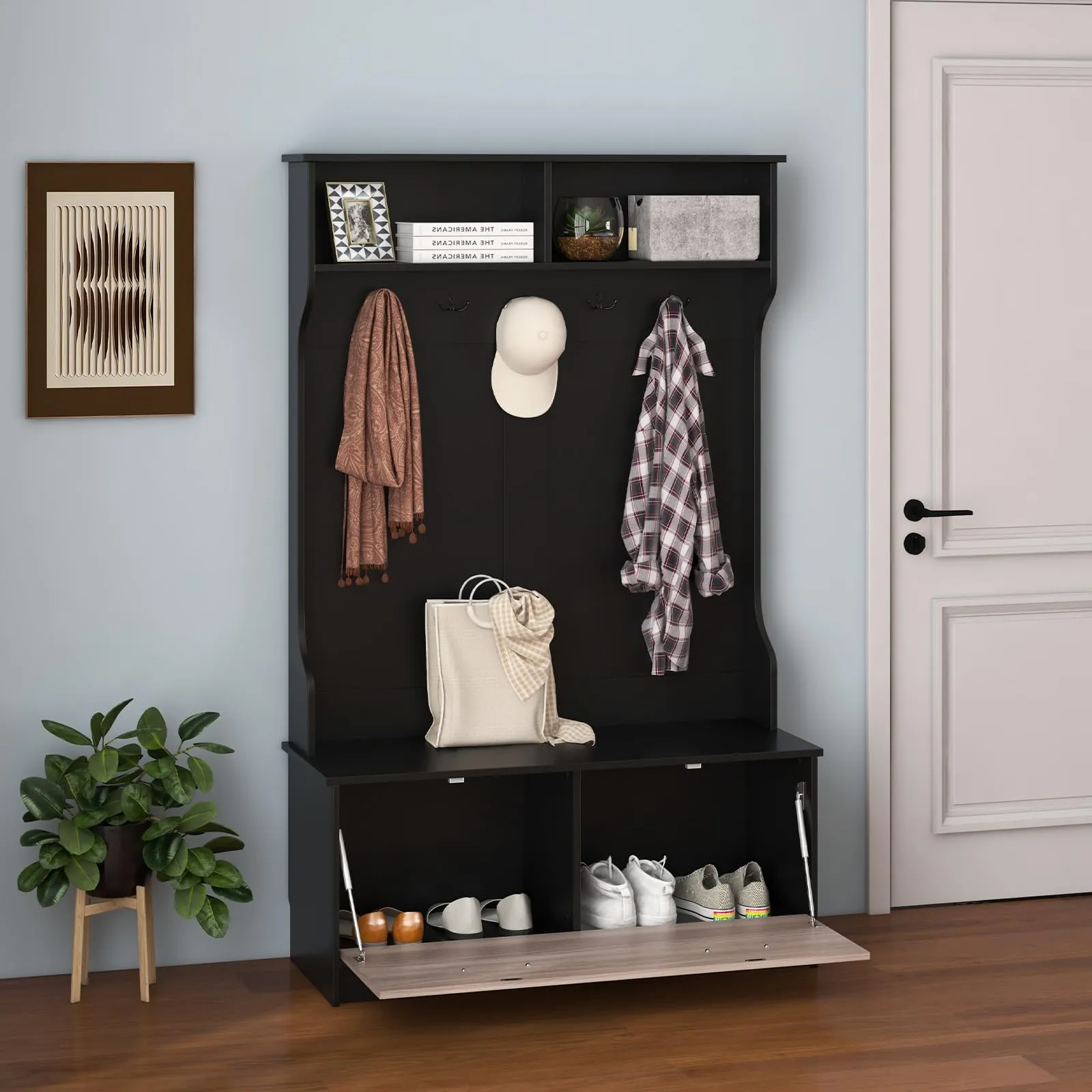 Tangkula 63 Inches Hall Tree with Coat Rack and Storage Bench