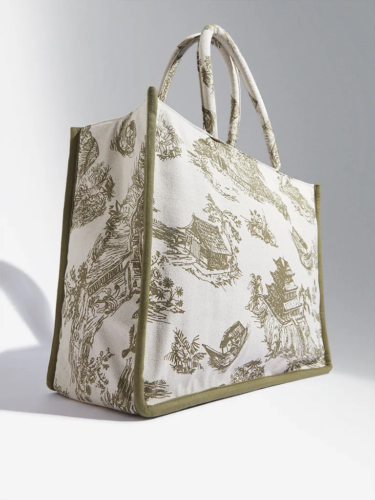 Westside Olive and Beige Chinese House Inspired Tote Bag