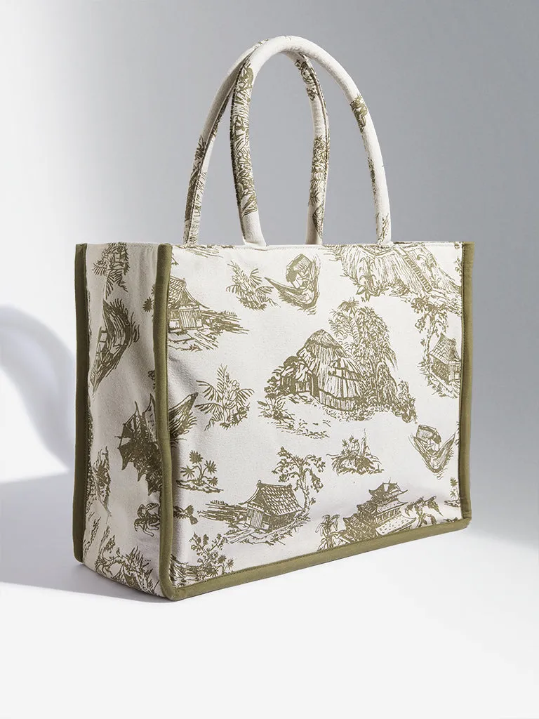 Westside Olive and Beige Chinese House Inspired Tote Bag