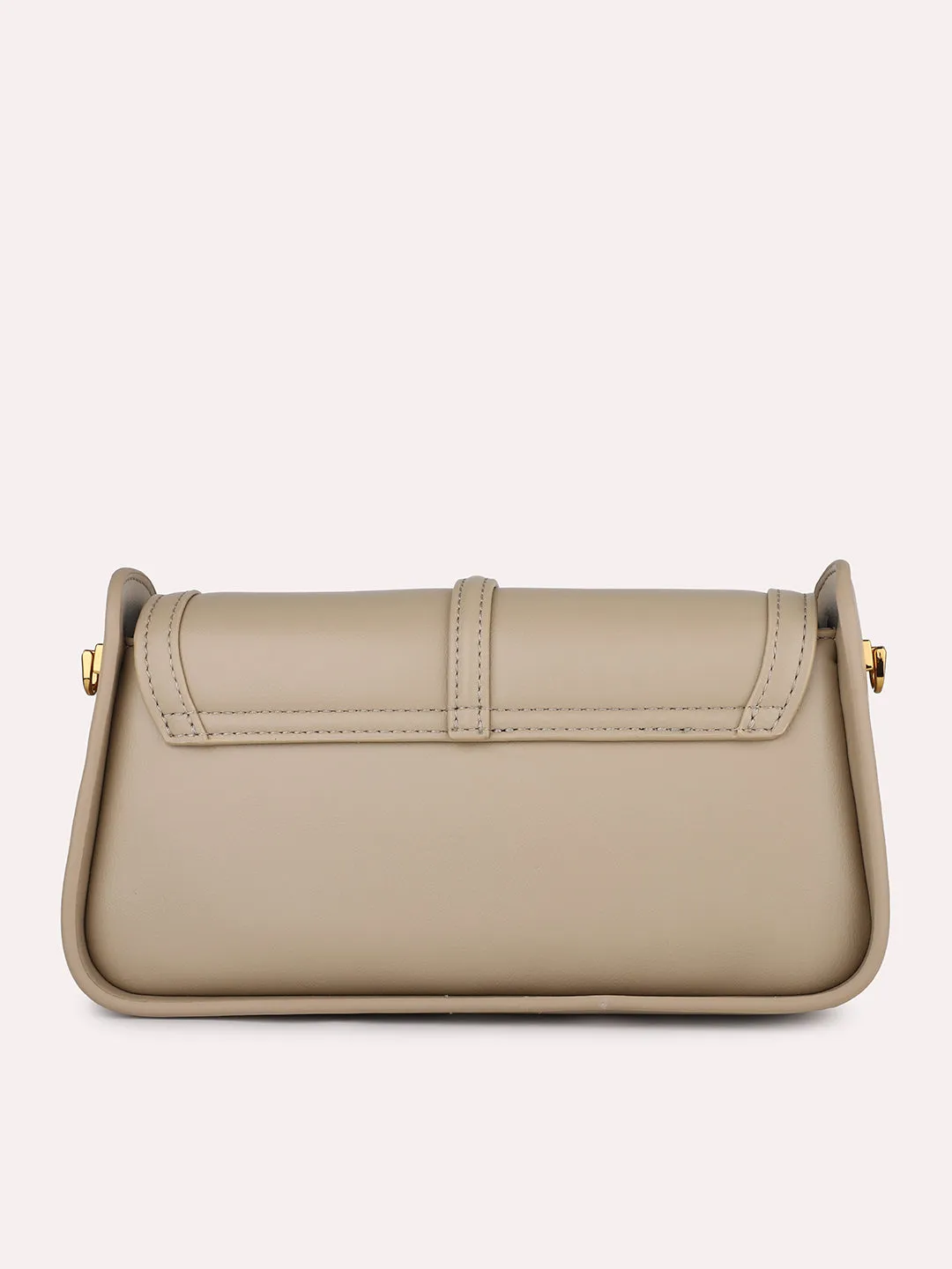 Women Beige Solid Structured Sling Bag