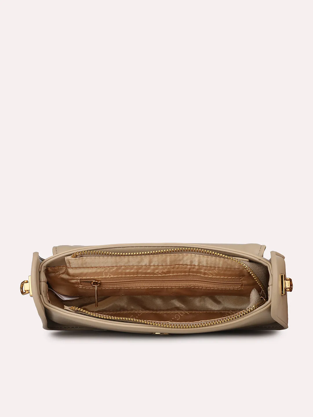 Women Beige Solid Structured Sling Bag