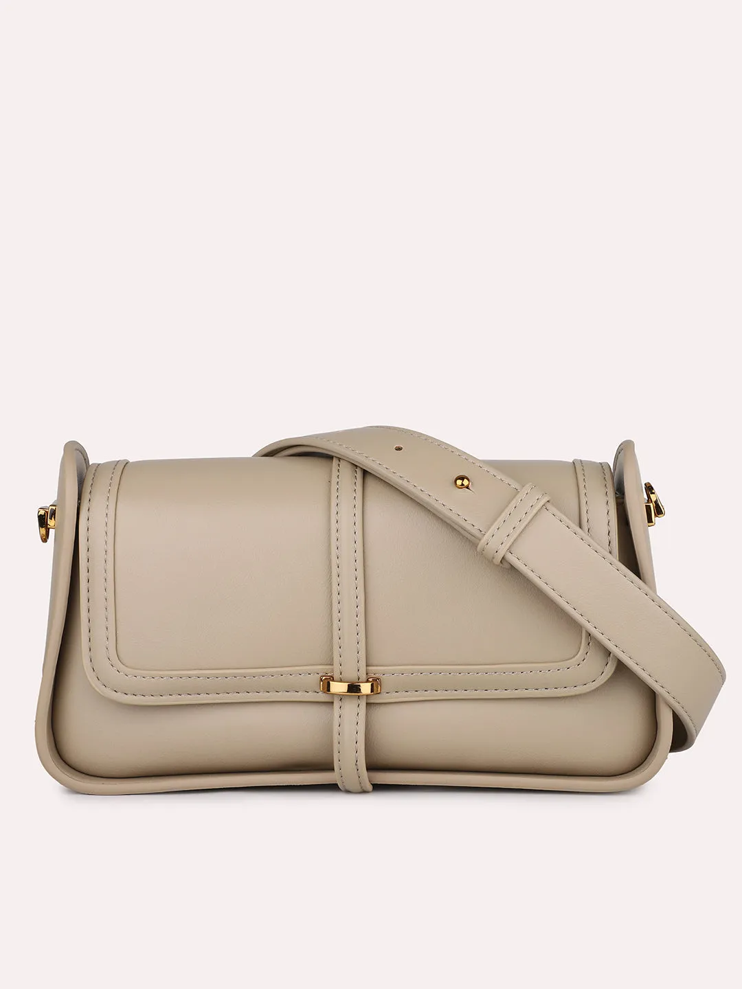 Women Beige Solid Structured Sling Bag