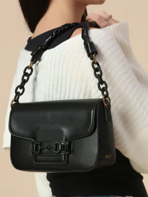 Women Black Solid PU Braided Sling Bag